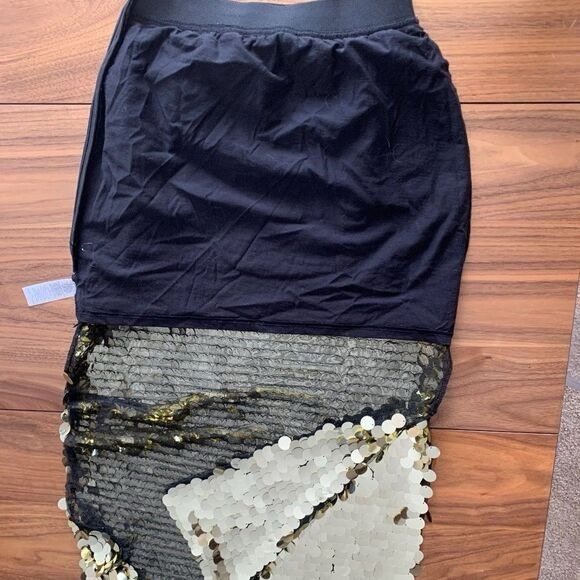 Maxi skirt  French Connection  SZ S  golden sequins  lined  elastic waist - Picture 3 of 8
